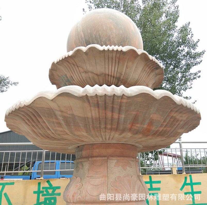 戶外大型晚霞紅石雕流水噴泉 風(fēng) 水球轉(zhuǎn)運(yùn)球庭院招財(cái)園林景觀擺件