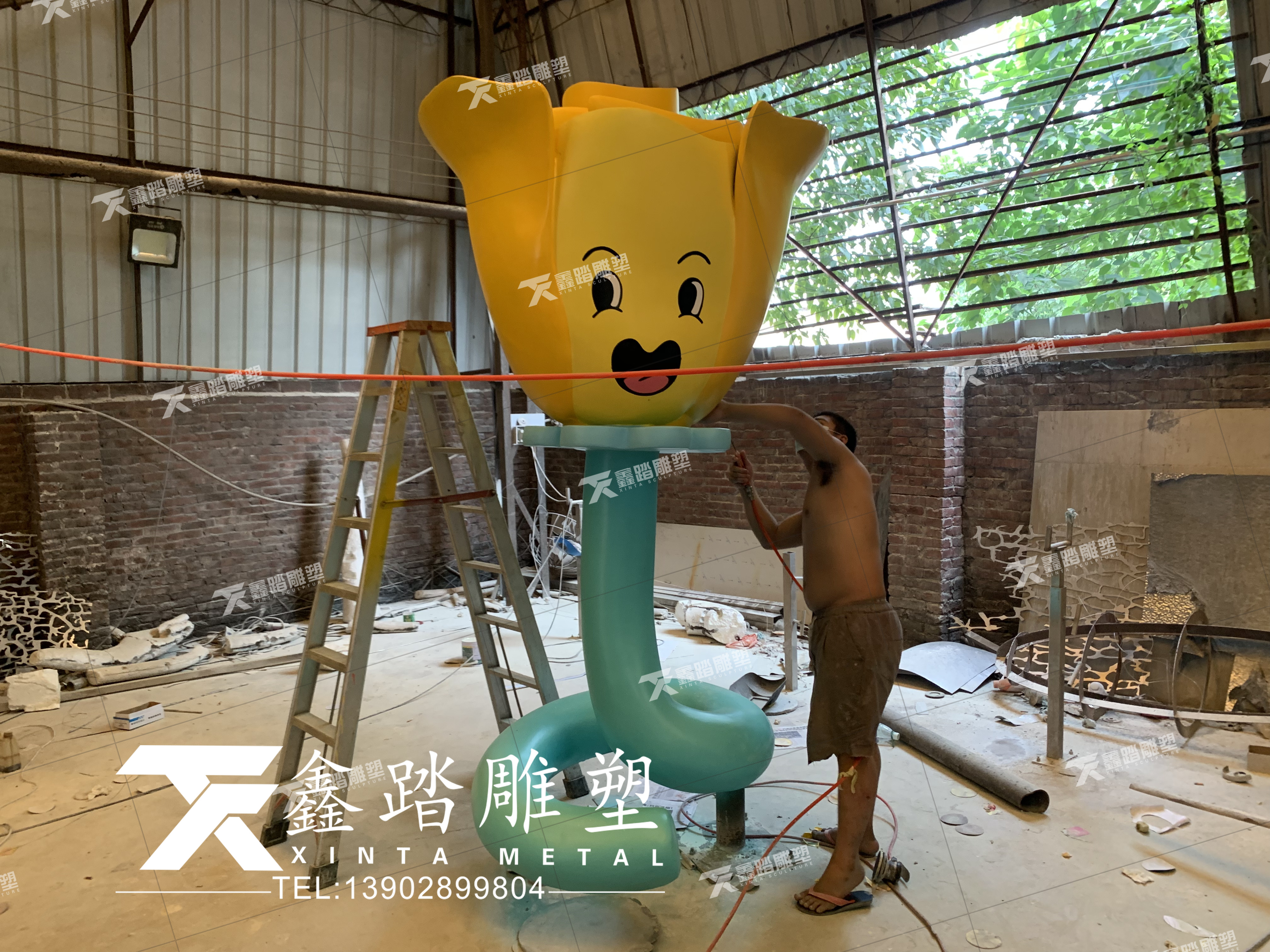 玫瑰花造型不銹鋼卡通形象雕塑 植物園不銹鋼雕塑滑稽可愛