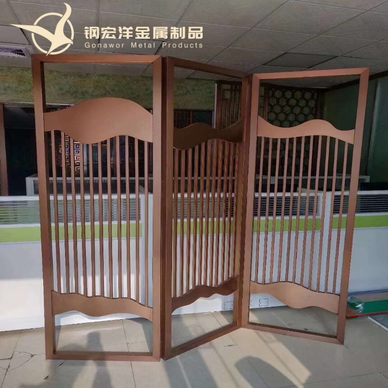 廠家定制創(chuàng)意個(gè)性不銹鋼屏風(fēng)玫瑰金酒店玄關(guān)落地屏風(fēng)金屬鏤空隔斷
