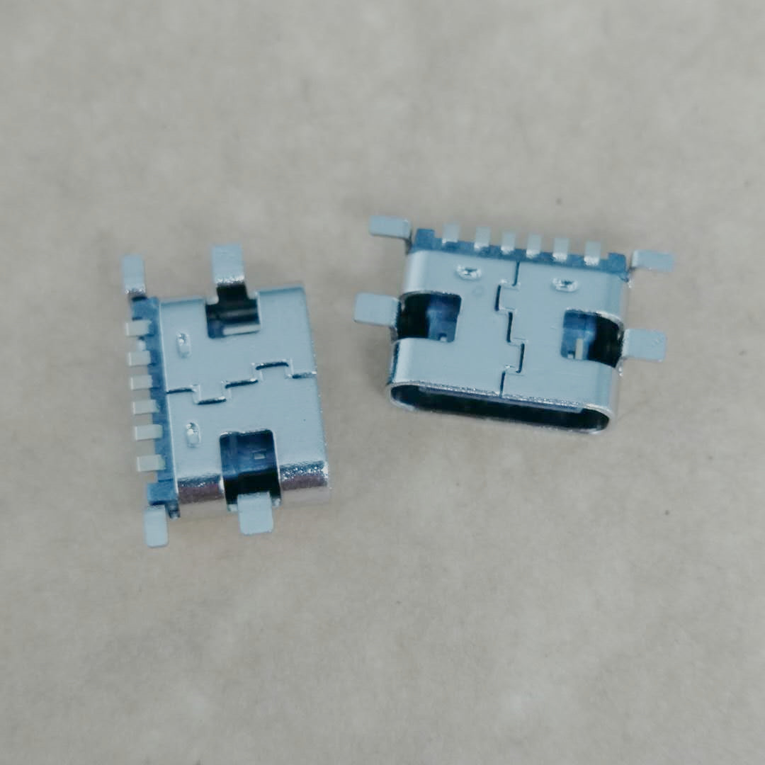 TYPE-C 3.1 6PIN板上四腳全貼母座 四腳貼片 全貼式SMT 短體L=6.8