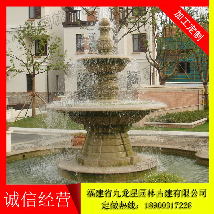 靠墻石雕水缽 家庭用水缽噴泉 支持定做