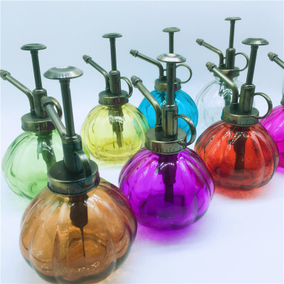 玻璃灑水壺南瓜小噴壺仿古園藝工具復(fù)古彩色花灑瓶彩色可定制歐式