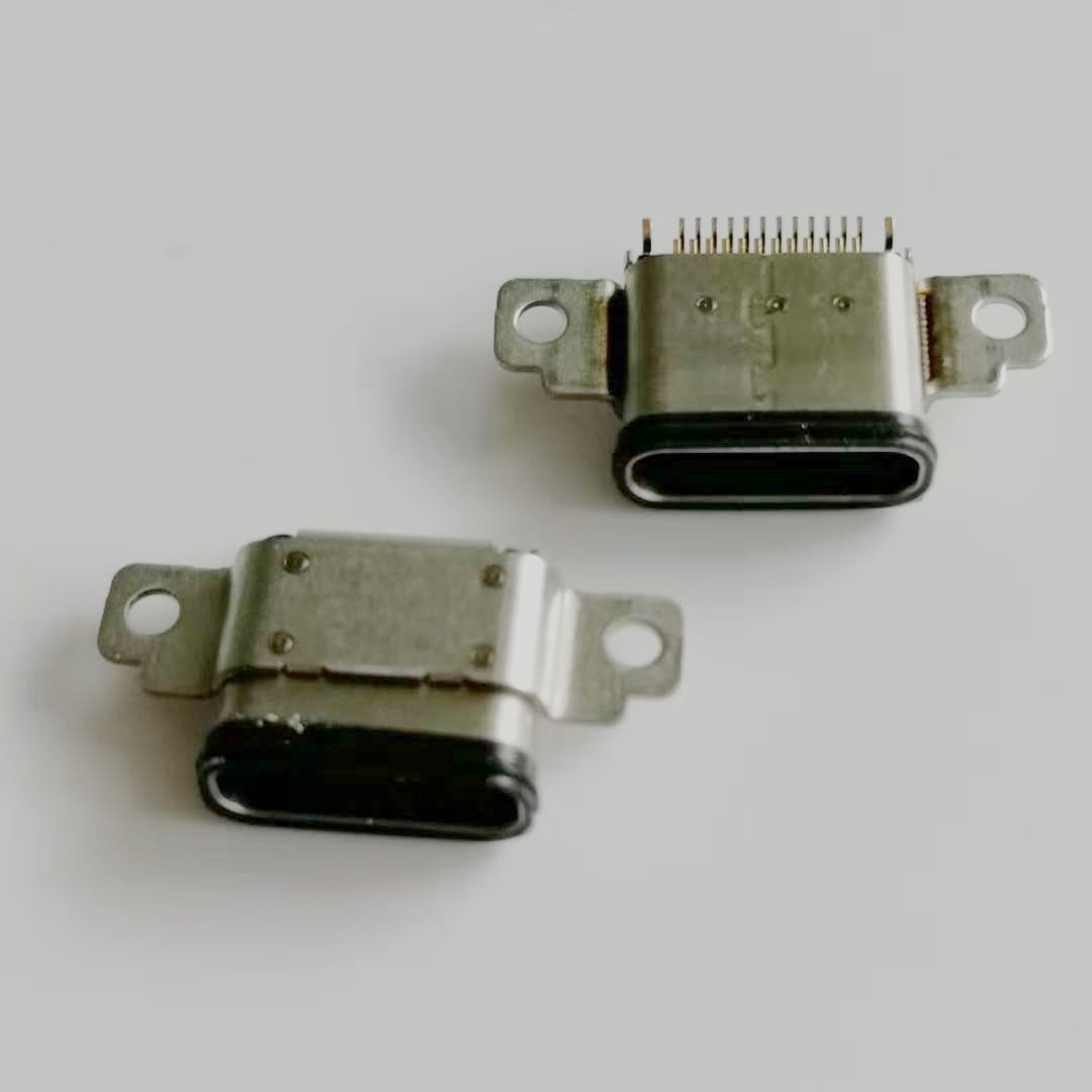 USB 3.1 TYPE-C防水母座 沉板貼片式 16PIN 帶雙耳螺絲定位孔 帶防水膠圈