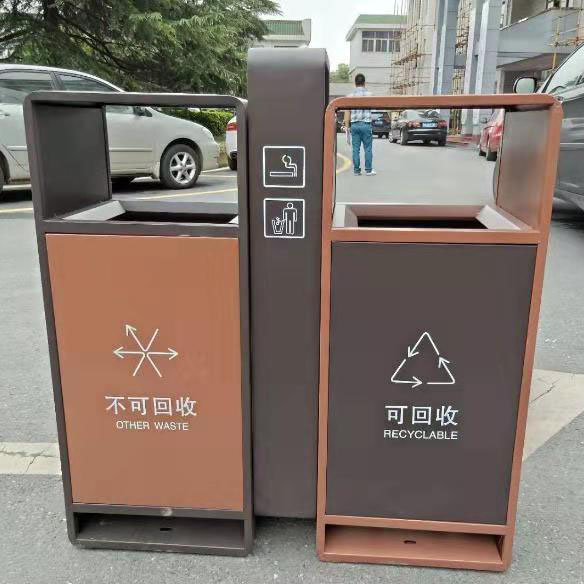 戶外鍍鋅板垃圾桶雙分類商場(chǎng)公園小區(qū)環(huán)衛(wèi)分類果皮箱廠家定制