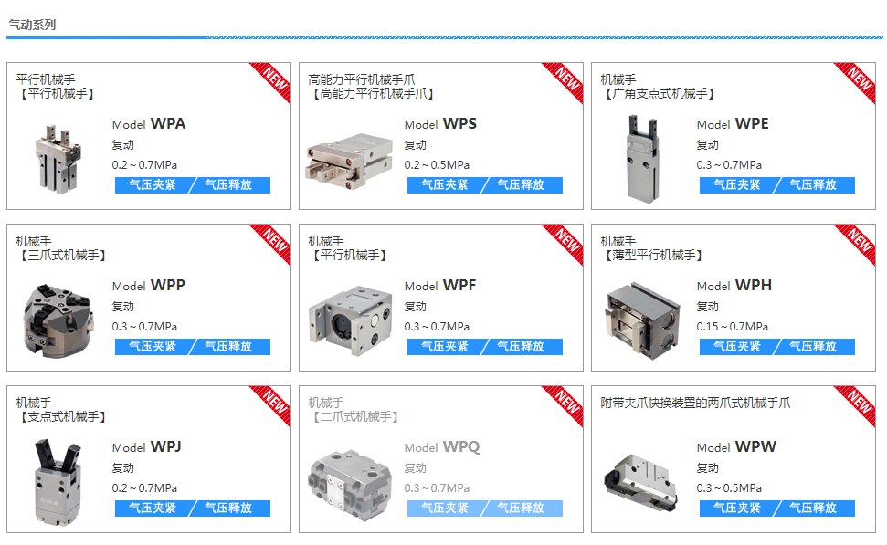 考世美機械手{三爪式機械手}WPP緊湊輕巧 高輸出力高剛性經(jīng)久耐用