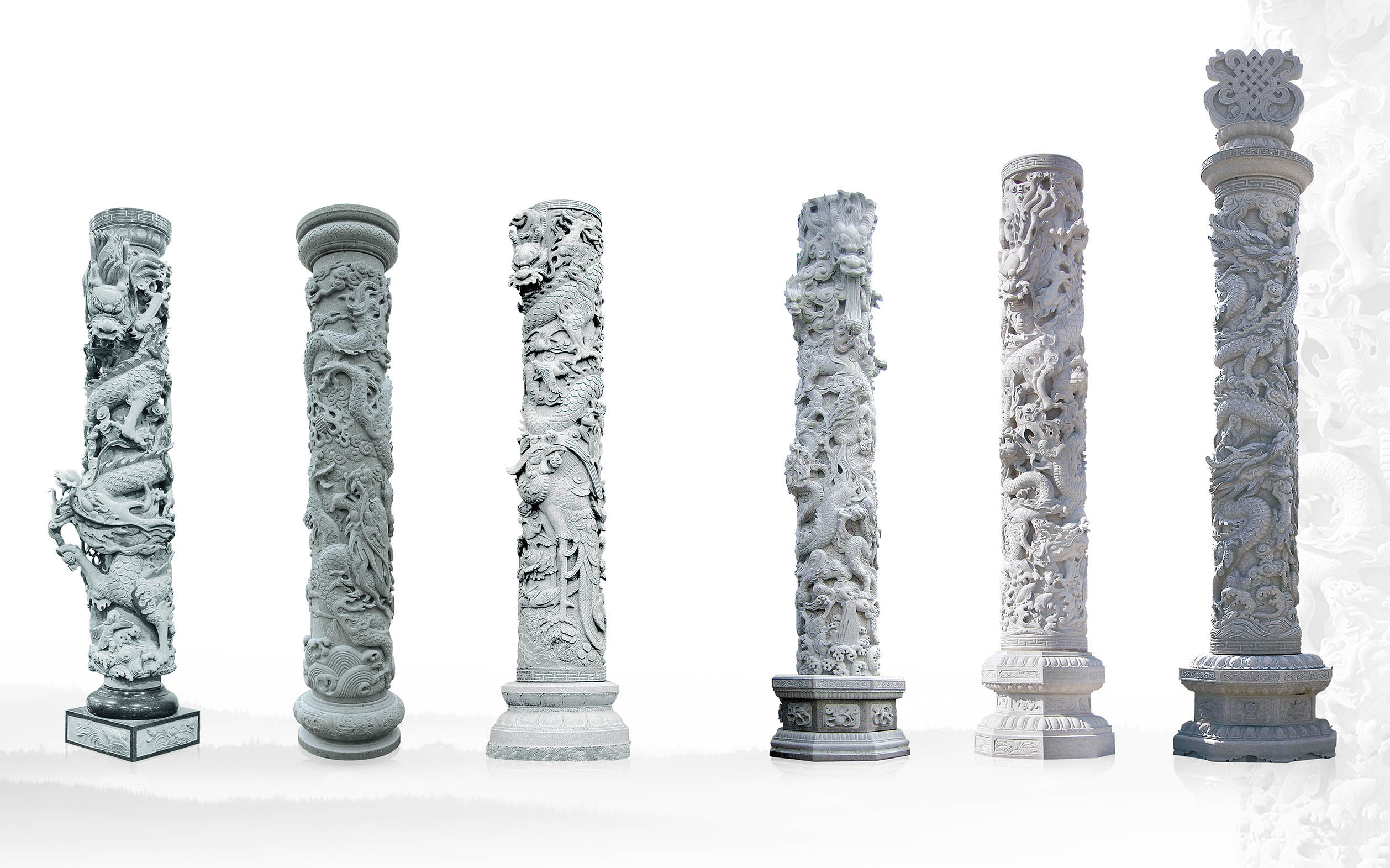 芝麻白雕刻柱子-芝麻黑石雕文化柱子-福建青石雕刻龍鳳柱