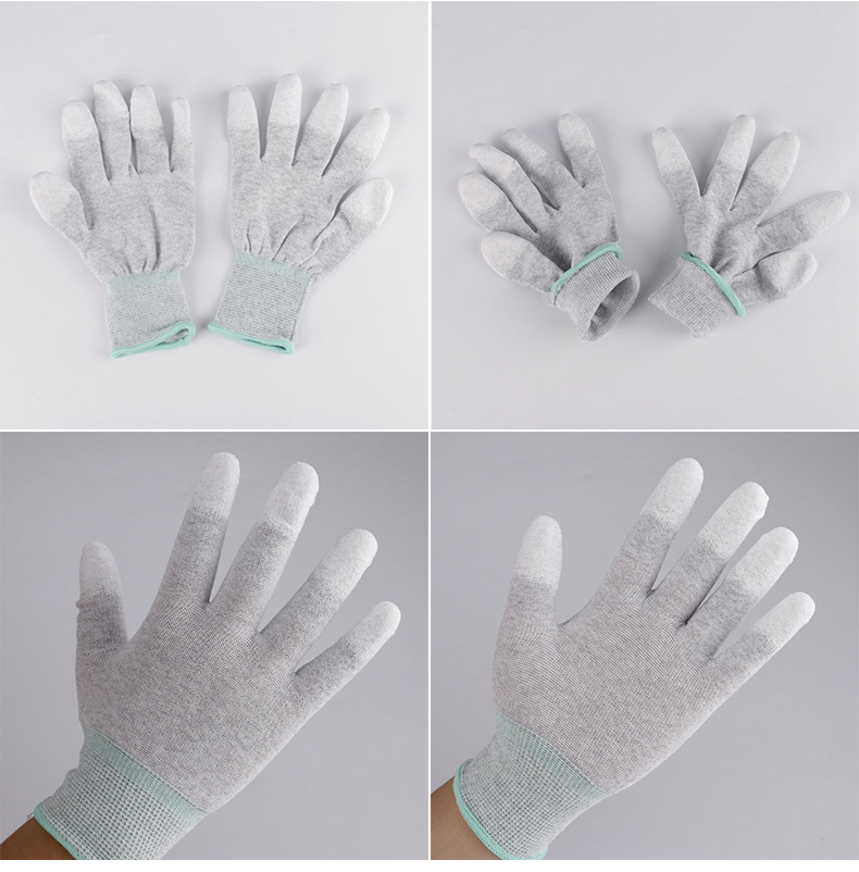 碳纖維涂指手套十三針防靜電手套靜電PU涂指手套灰色靜電涂指手套