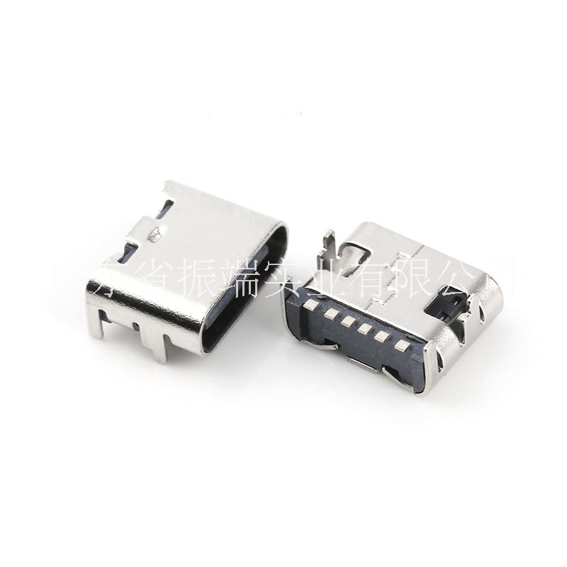 TYPE-C母座6P板 四腳插板TYPE-C母座 6P 四腳前插后貼 L6.5/6.8/7.4 帶裝夾片3M