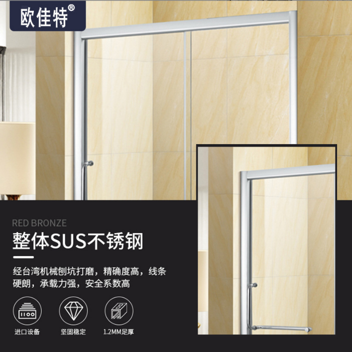 佛山不銹鋼淋浴房浴室廠家定制 一字型屏風(fēng)衛(wèi)生間鋼化玻璃隔斷定制