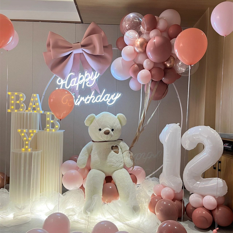 寶寶百日宴滿月酒周歲求婚禮氣球裝飾背景墻布置