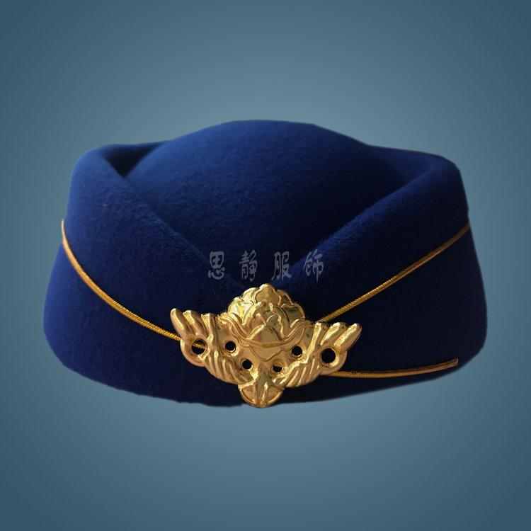 藍(lán)色空姐帽子樂(lè)隊(duì)羊毛帽子深藍(lán)色毛氈空姐帽V字型動(dòng)姐乘務(wù)員帽子禮儀女士帽子樂(lè)隊(duì)羊毛帽子