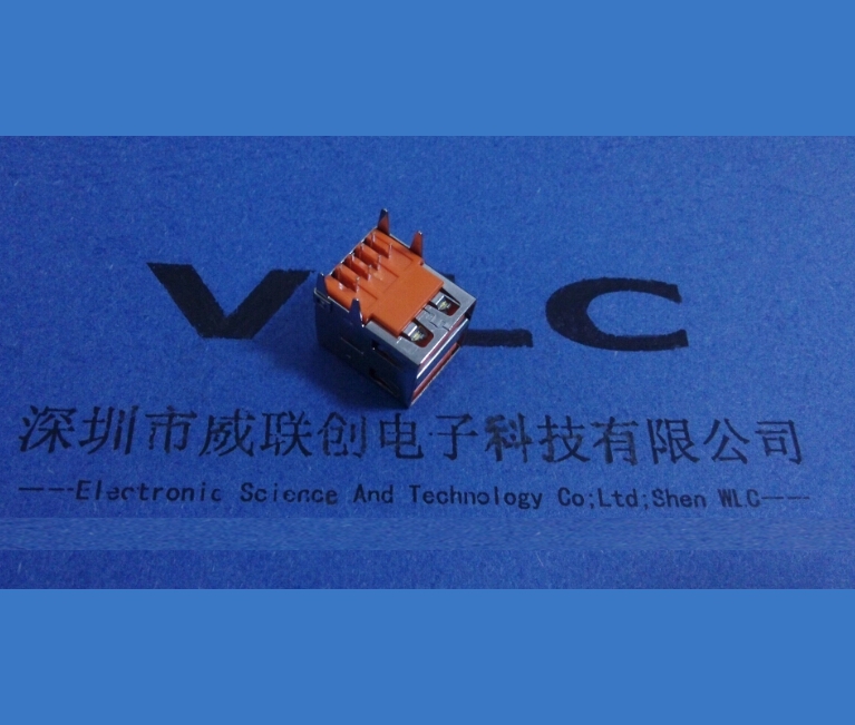 短體13.5 AF90度雙層USB母座 兩層USB連接器 藍(lán)色膠芯 直邊直腳