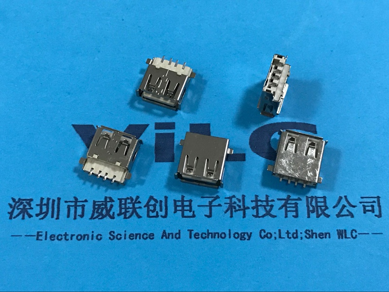 A母90度 沉板USB2.0母座 DIP 前貼后插 四腳DIP  USB2.0連接器